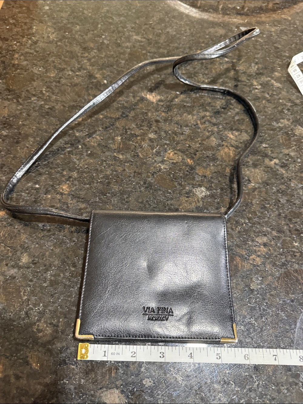 Via Fina Black Leather purse with Gold Corner Accents